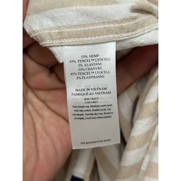 Faherty Shirt Mens XL White Beige Striped Short Sleeve Button Down Hemp Tencel - Picture 10 of 14